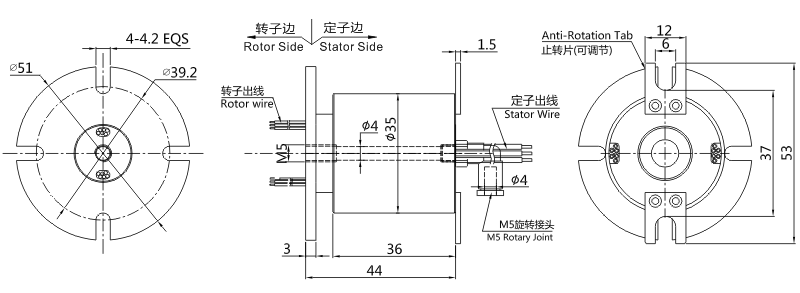 30010043001004系列单通路气动回转接头 系列滑环外形图纸