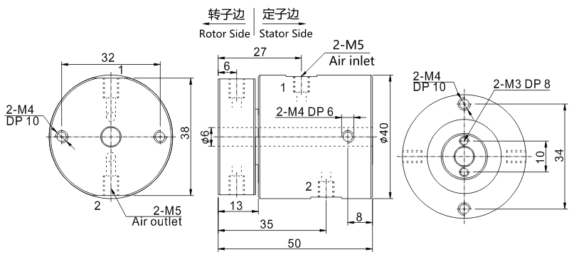 30020043002004系列二通路气电滑环 系列滑环外形图纸