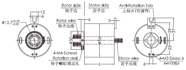 eh1256-01EH1256-01系列千兆网线滑环(1根千兆网线+0~22路电流/信号) 系列滑环外形图纸