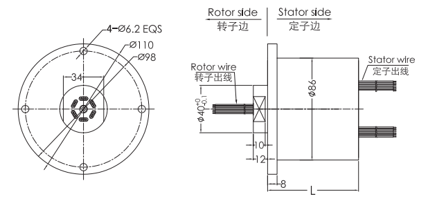 f086F086系列防水米兰体育最近消息(外径86mm，IP65) 系列滑环外形图纸