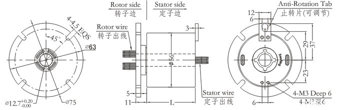 h1256fH1256F系列小过孔滑环（法兰安装） 系列滑环外形图纸