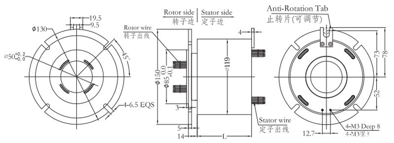 h50119fH50119F系列过孔米兰体育最近消息 系列滑环外形图纸
