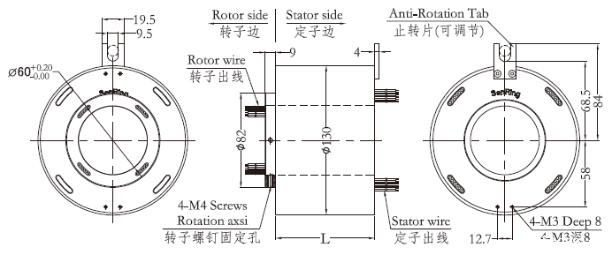 h60130H60130系列(过孔式、空心轴)滑环 系列滑环外形图纸