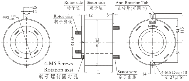 h90185H90185系列（过孔式、空心轴）滑环 系列滑环外形图纸