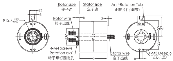 uh1256-02UH1256-02系列USB2.0信号滑环 系列滑环外形图纸