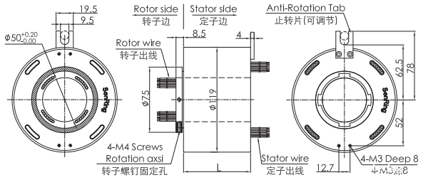 uh50119-01UH50119-01系列USB2.0信号滑环 系列滑环外形图纸