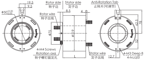 uh50119-02UH50119-02系列USB2.0信号滑环 系列滑环外形图纸